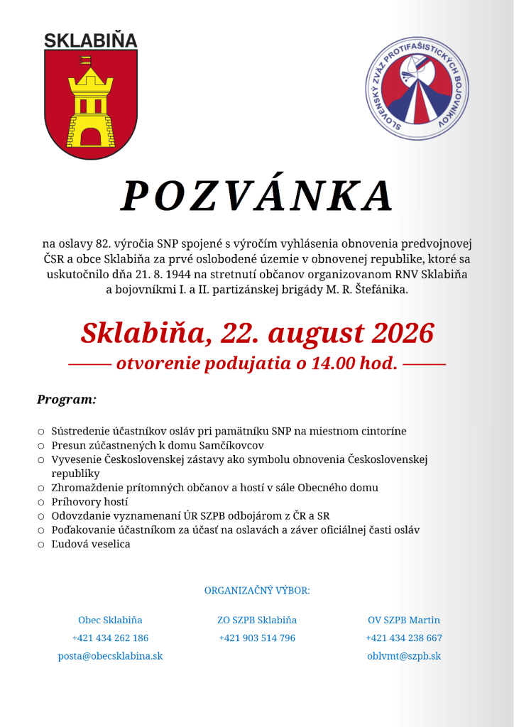 Oslavy SNP - pozvánka na podujatie