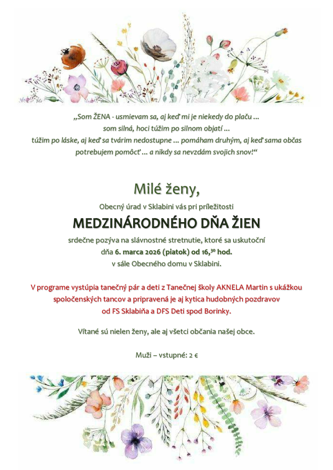 pozvánka na oslavy MDŽ
